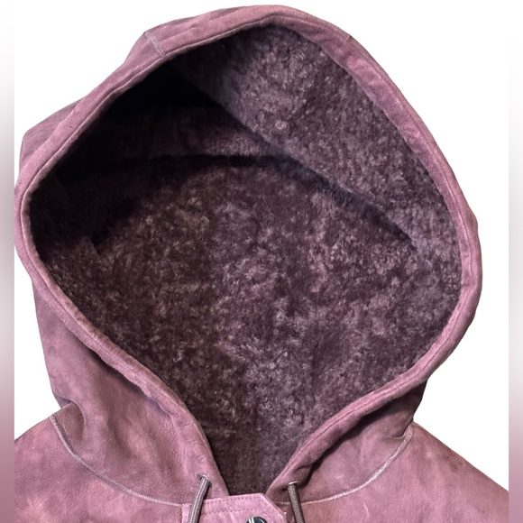 THEORY***Burgundy Reversible Shearling Jacket Coat***Small $2395 - Picture 4 of 10